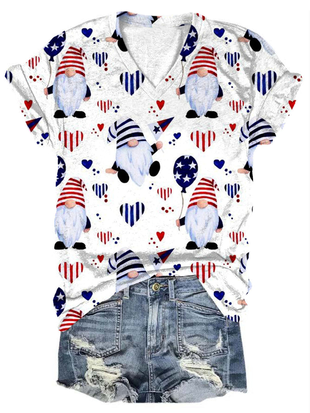 Women's American Flag Gnome  Print Top