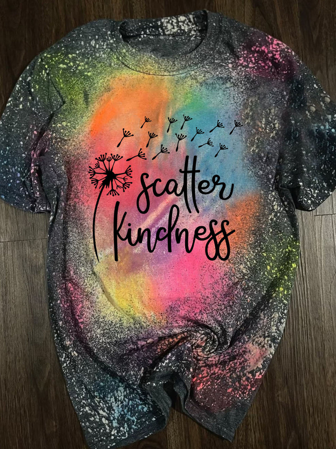 Women's Flower Printed Round Neck Tie Dye T-Shirt