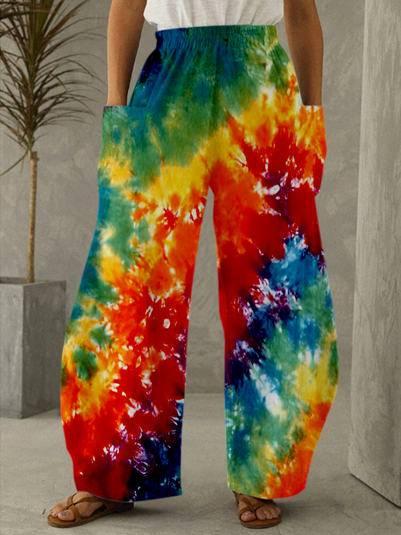 Tie Dye Pattern Casual Elastic Waist Trousers
