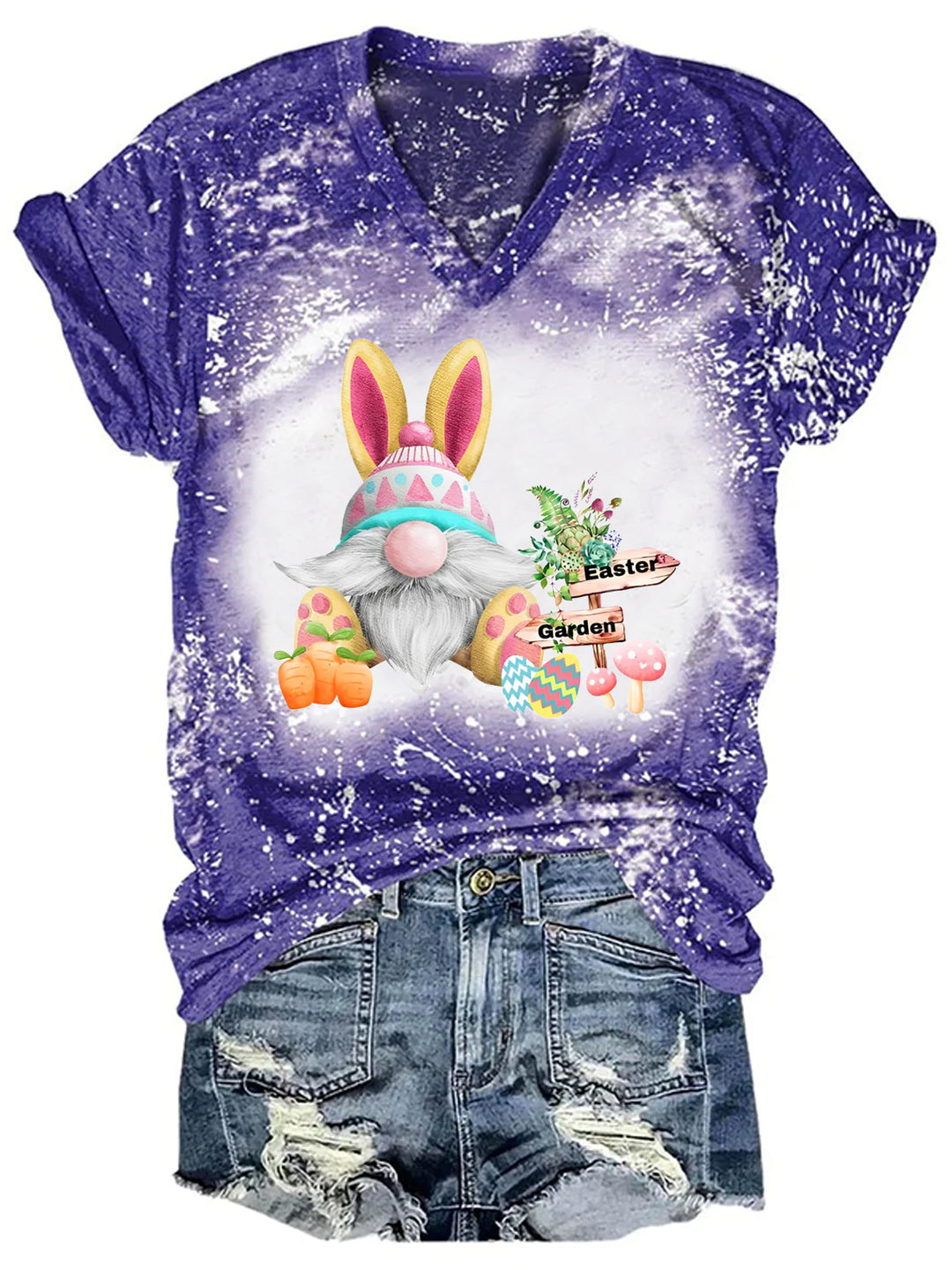 Easter Garden Gnome Bleaching V Neck T-shirt