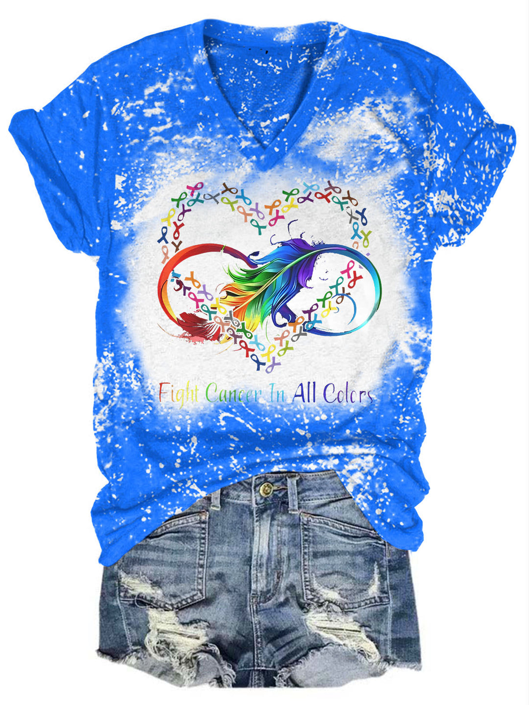 Fight Cancer In All Color Print V-Neck T-Shirt