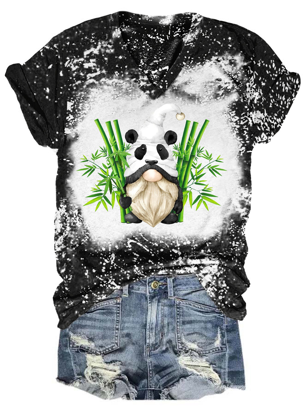 Panda Gnome Tie Dye V Neck T-shirt