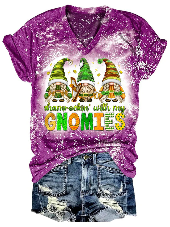 Shamrockin' With My Gnomies Saint Patrick's Bleaching V Neck T-shirt