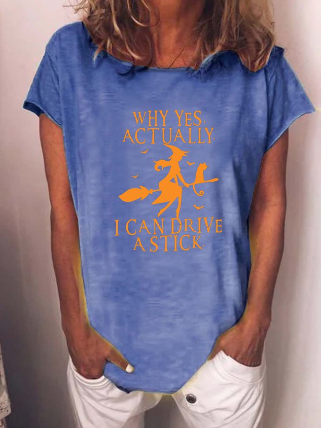 Women Funny Graphic Yes I Can Drive A Stick Halloween Cotton-Blend T-Shirt