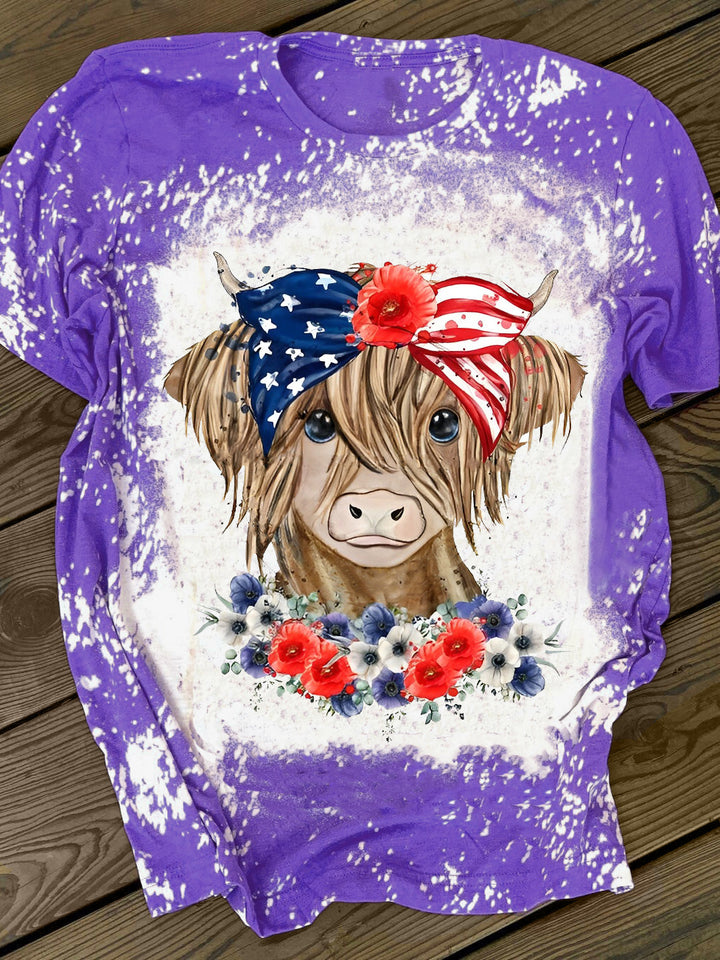 Merica Cow Print Crew Neck T-Shirt