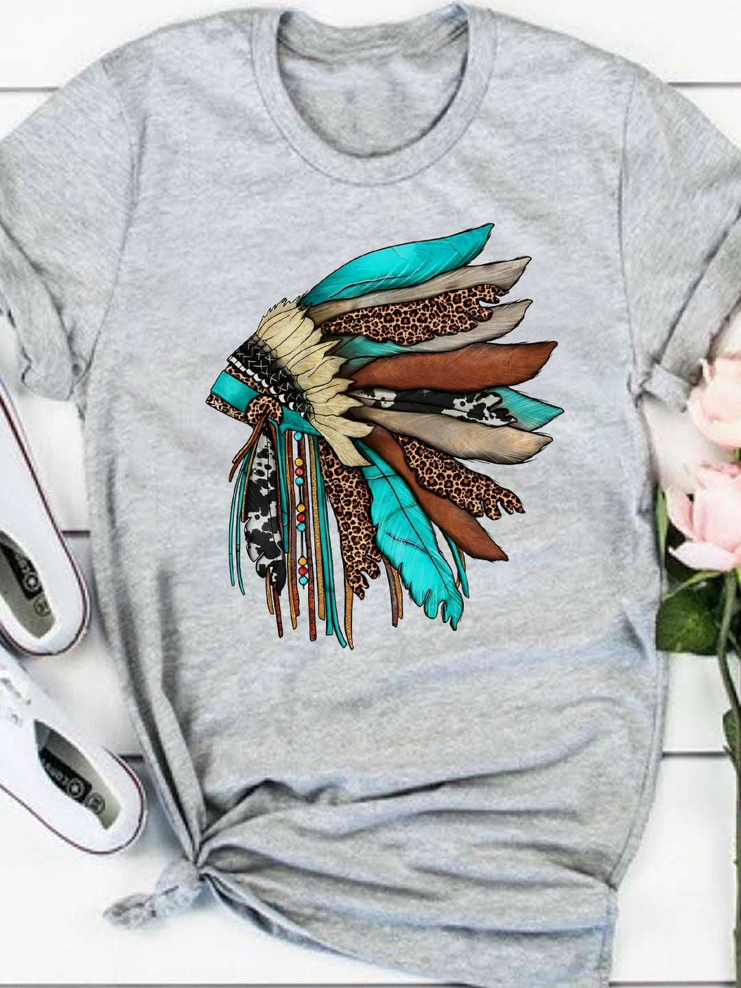 Western Native American Headpiece Print T-Shirt