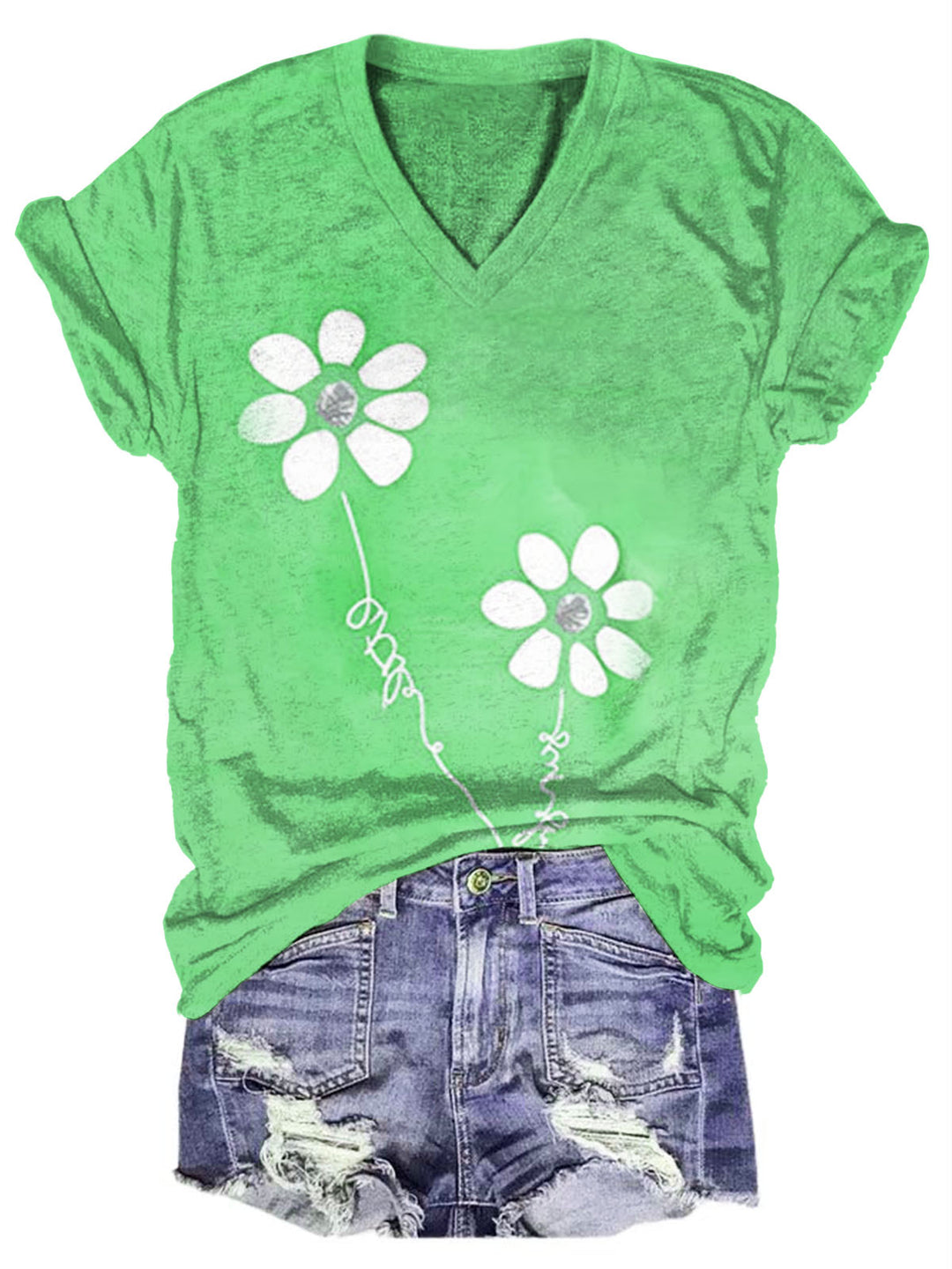 Daisy Print V Neck T-shirt