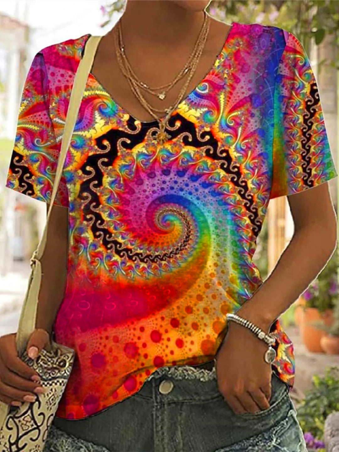 Abstract V-Neck Tee