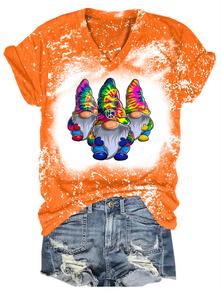 Women's Hippie Gnome Tie Dye Print Casual T-Shirt