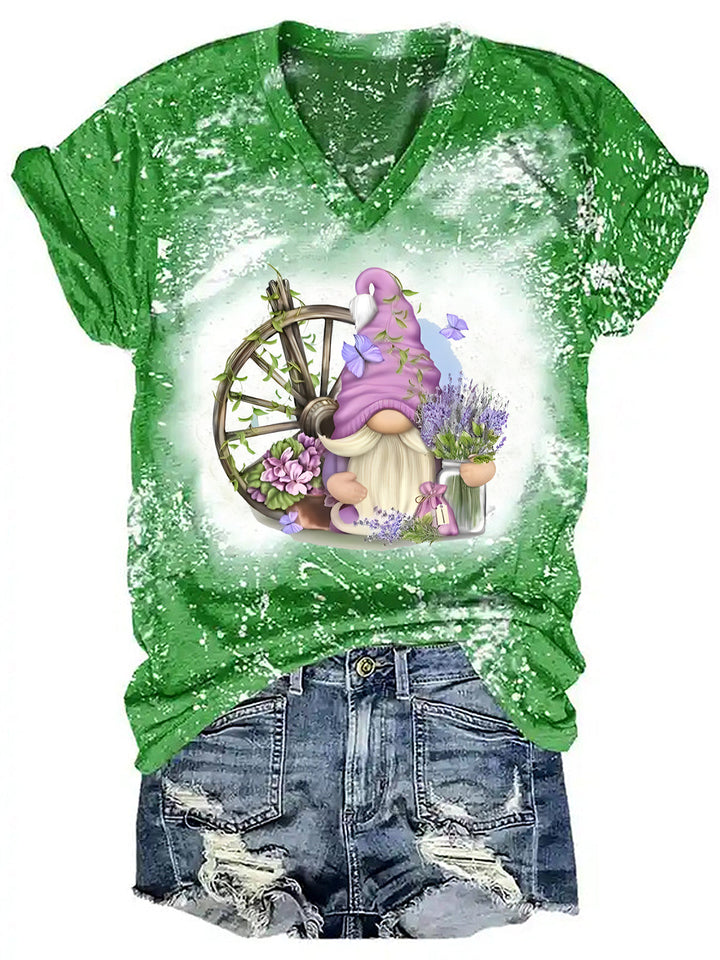 Lavender Gnome V Neck T-shirt