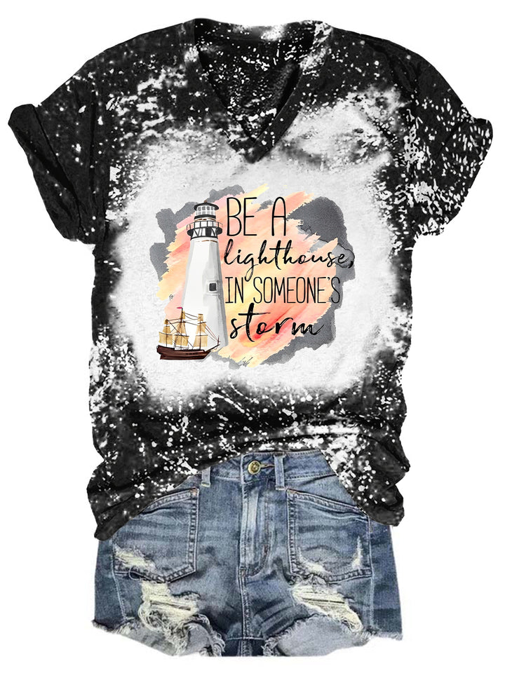 Be The Lighthouse In Someone's Storm Tie Dye V Neck T-shirt