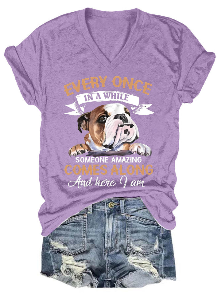 Someone Amazing Comes Along And Here I Am Funny V Neck T-Shirt