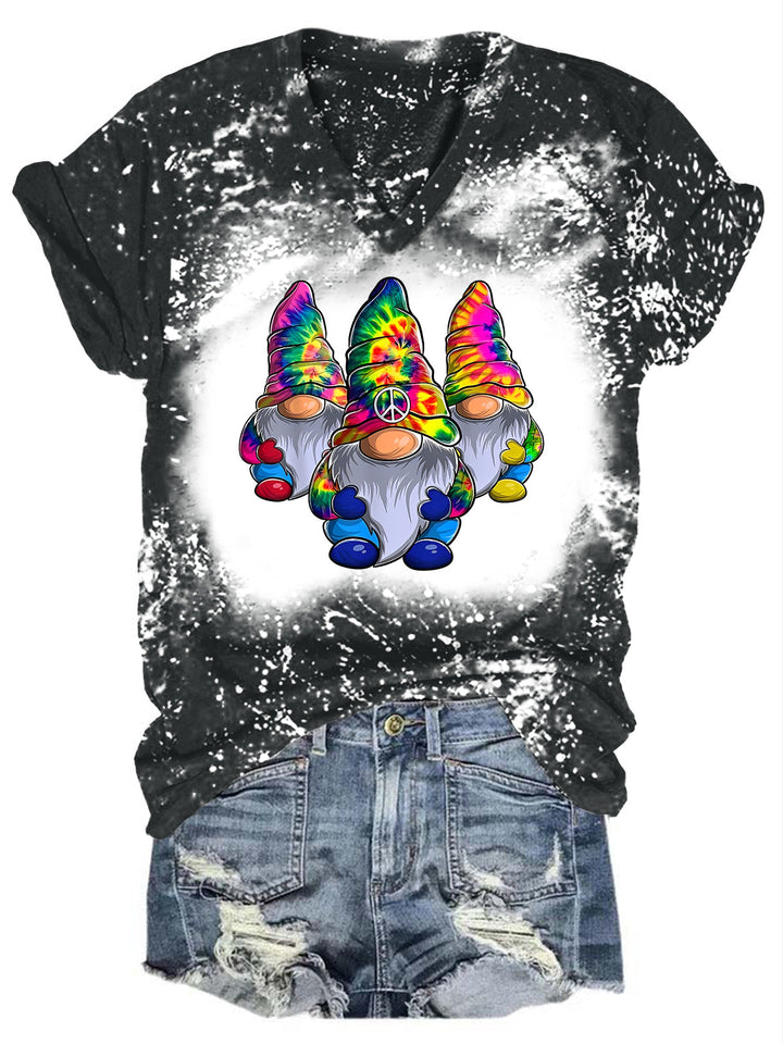 Women's Hippie Gnome Tie Dye Print Casual T-Shirt