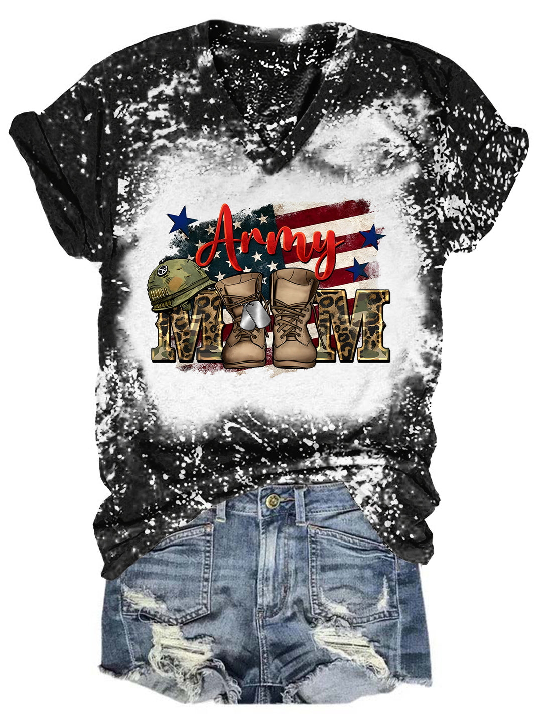 Army Mom Tie Dye V Neck T-shirt