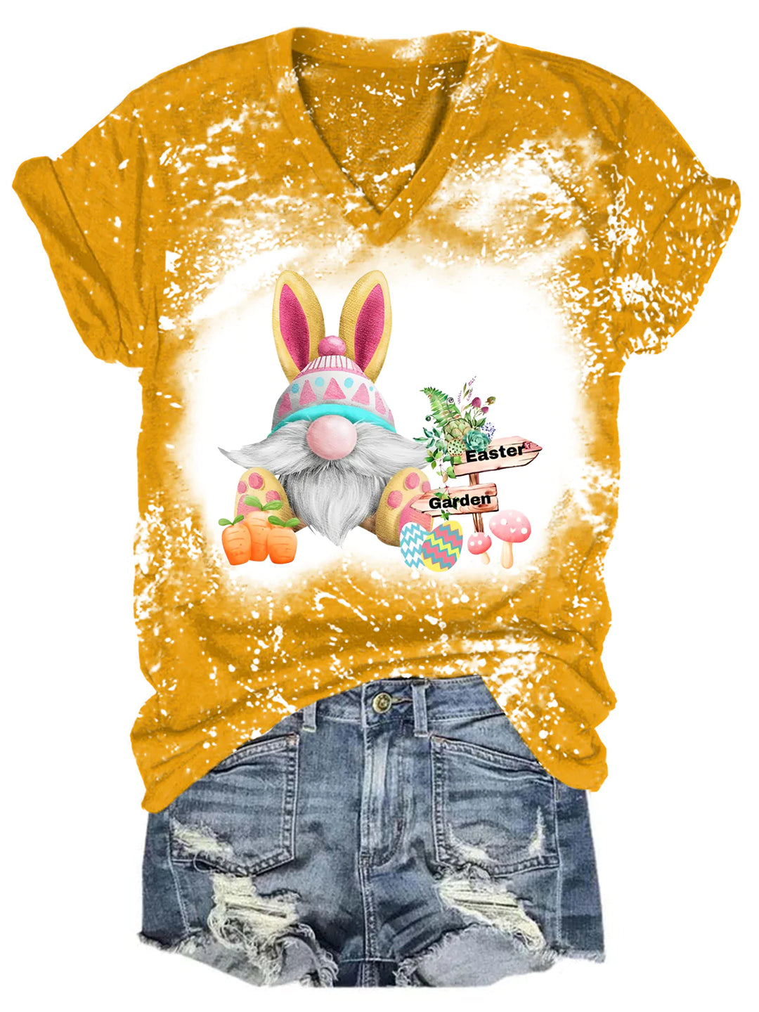 Easter Garden Gnome Bleaching V Neck T-shirt