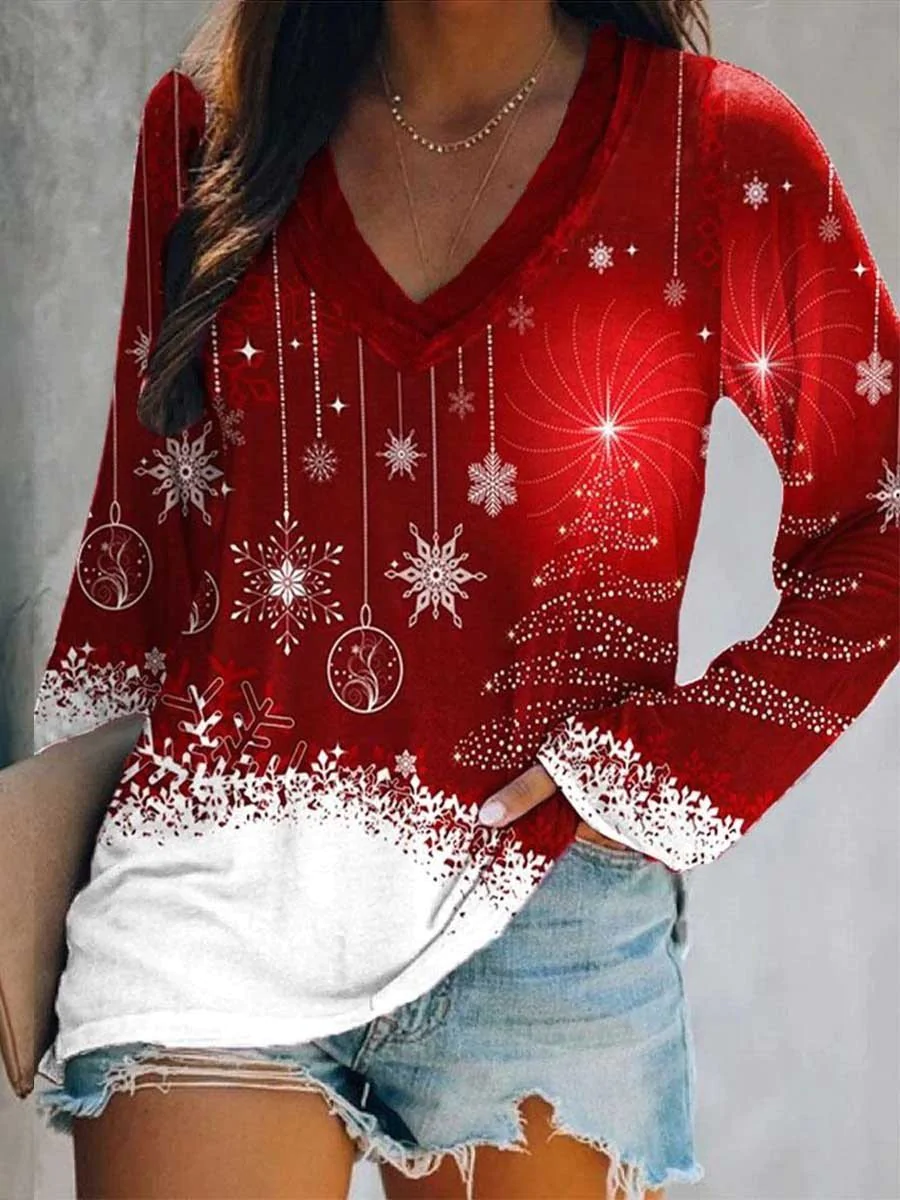 Christmas Print Vintage Print Long Sleeve T-Shirt