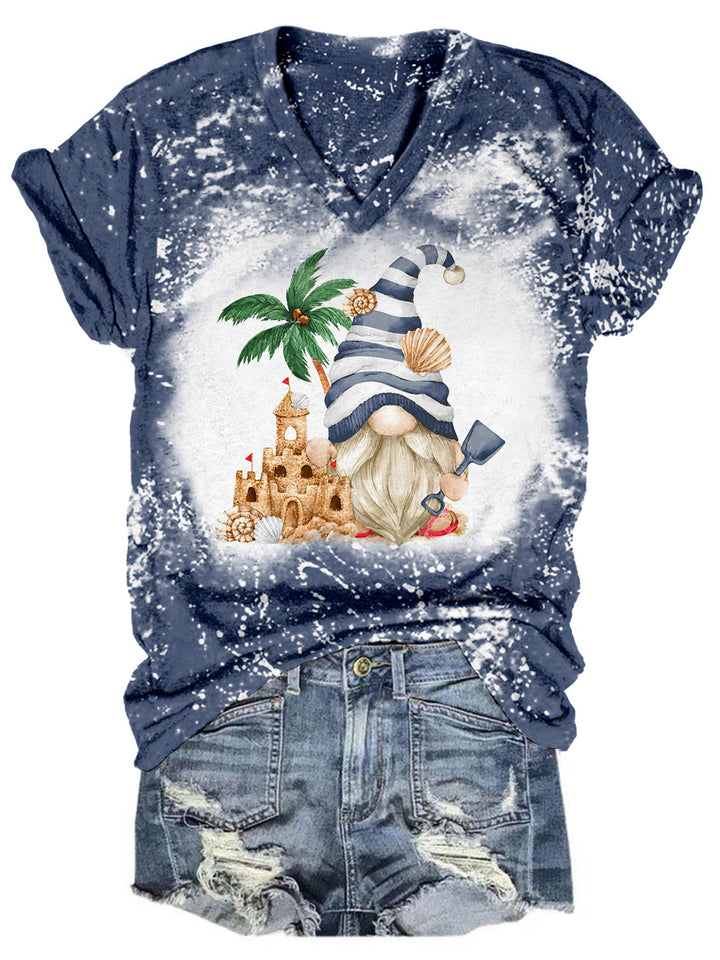 Sand Castle Gnome Tie Dye V Neck T-shirt