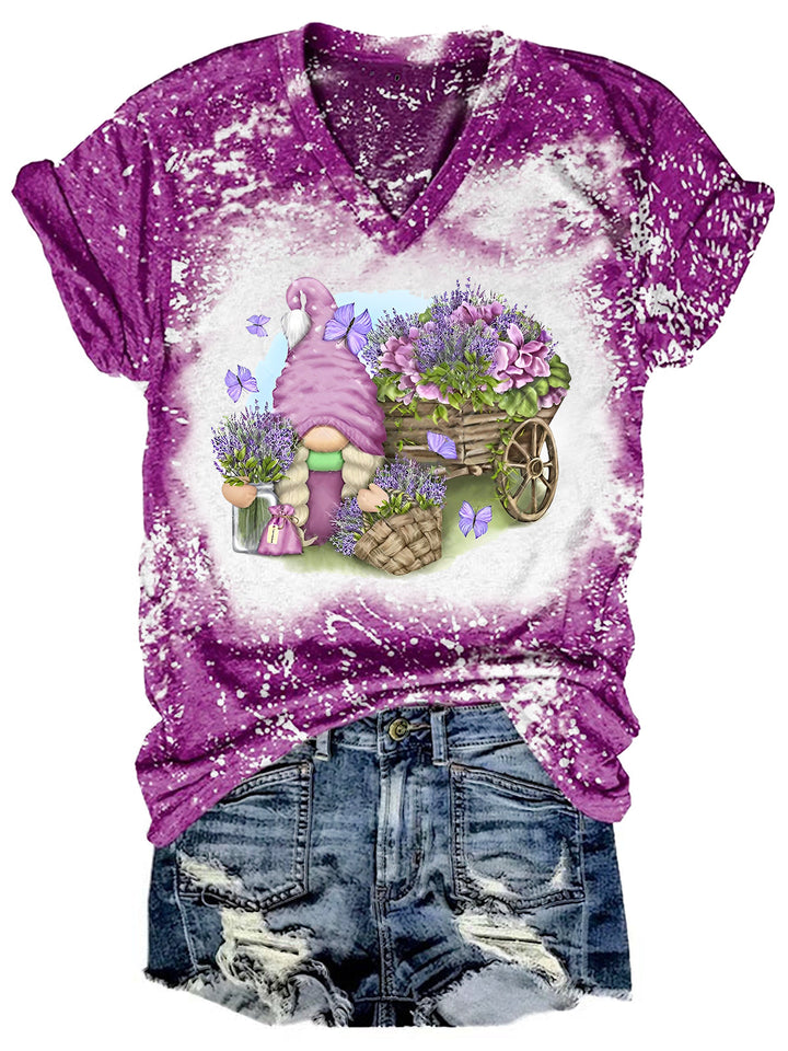 Lavender Gnome Flower  V Neck T-shirt
