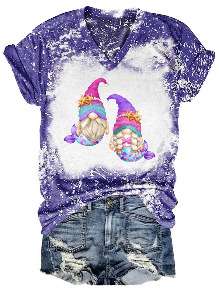 Mermaid Gnomes Tie Dye V Neck T-shirt