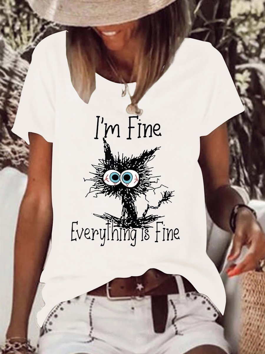 Women's I'm Fine It's Fine Everything Is Fine Crew Neck Funny T-shirt