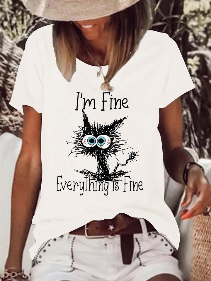 Women's I'm Fine It's Fine Everything Is Fine Crew Neck Funny T-shirt