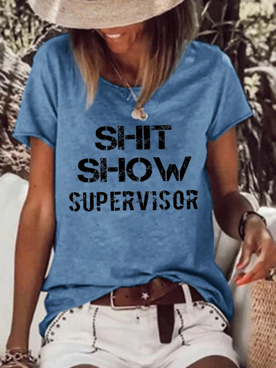 Shit Show Letter Crew Neck Casual T-shirt