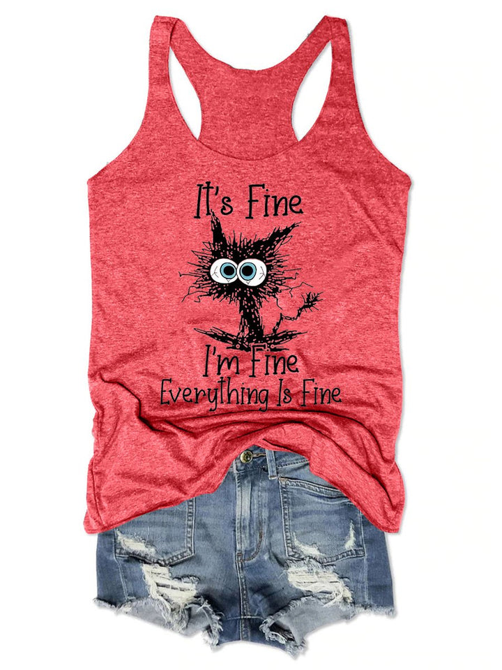 Women's It's Fine I'm Fine Everything Is Fine Crew Neck Funny Vest Tank