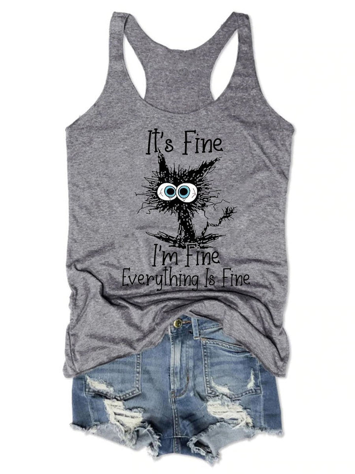Women's It's Fine I'm Fine Everything Is Fine Crew Neck Funny Vest Tank