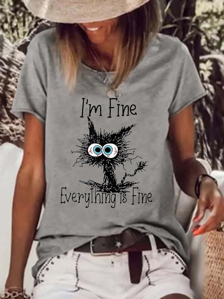 Women's I'm Fine It's Fine Everything Is Fine Crew Neck Funny T-shirt