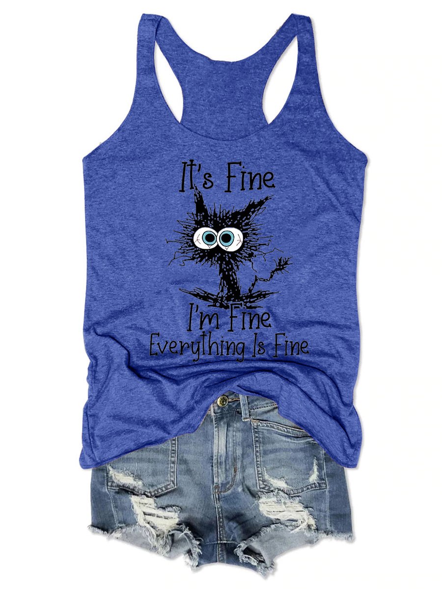 Women's It's Fine I'm Fine Everything Is Fine Crew Neck Funny Vest Tank