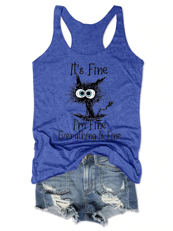 Women's It's Fine I'm Fine Everything Is Fine Crew Neck Funny Vest Tank
