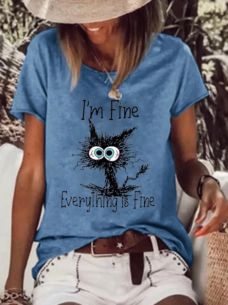 Women's I'm Fine It's Fine Everything Is Fine Crew Neck Funny T-shirt