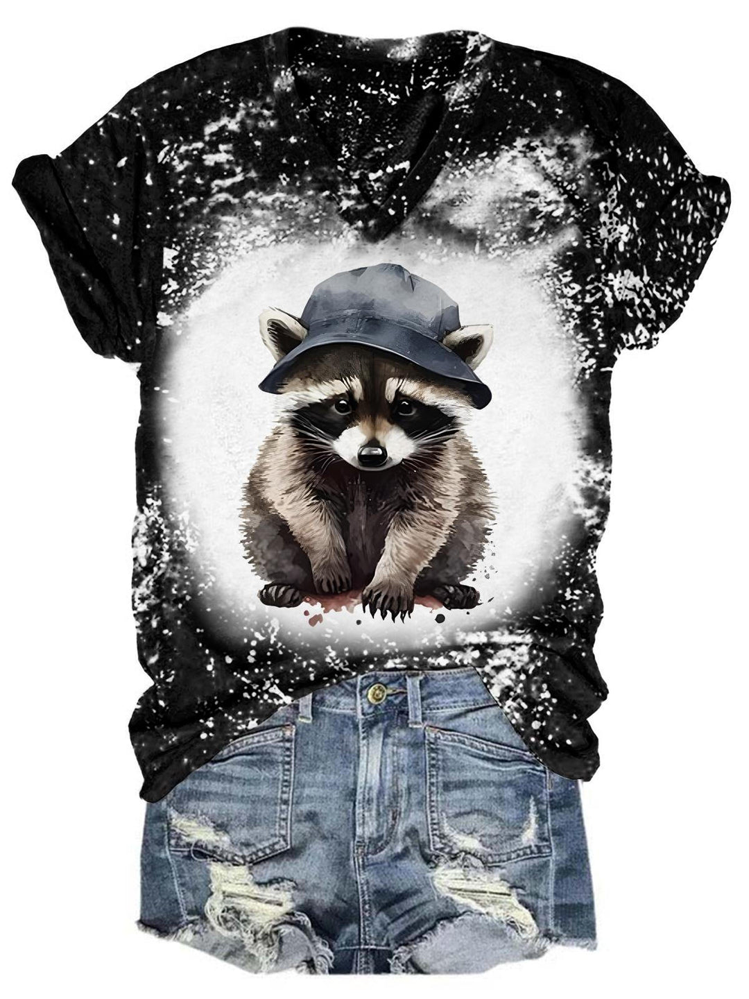 Babe Raccoon Tie Dye V Neck T-Shirt