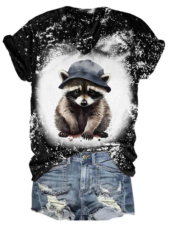 Babe Raccoon Tie Dye V Neck T-Shirt