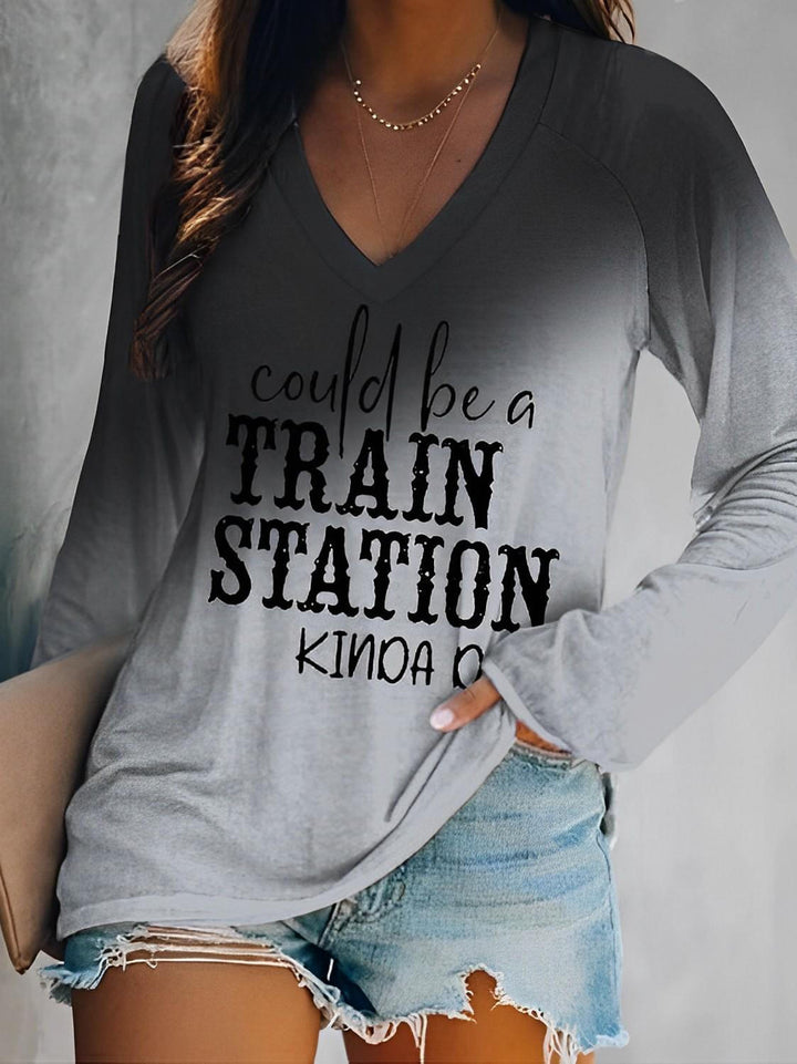 Could Be A Train Station Kinda Day V Neck Long Sleeve T-Shirt