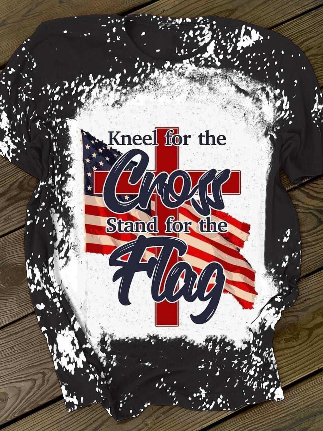 Kneel For The Cross Stand For The Flag Round Neck T-Shirt