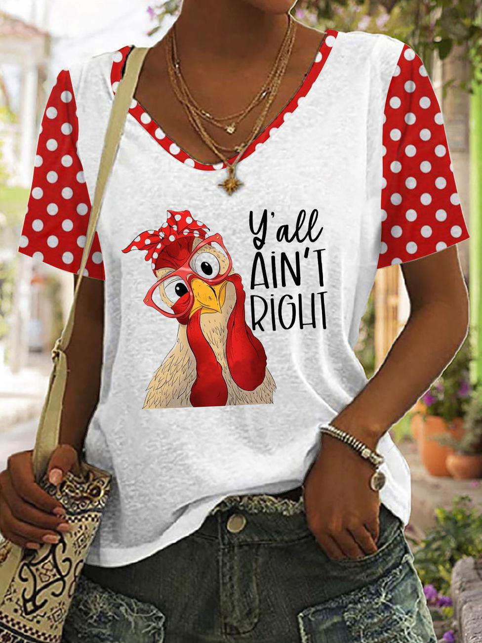 Y'all Ain't Right Print V Neck T-shirt