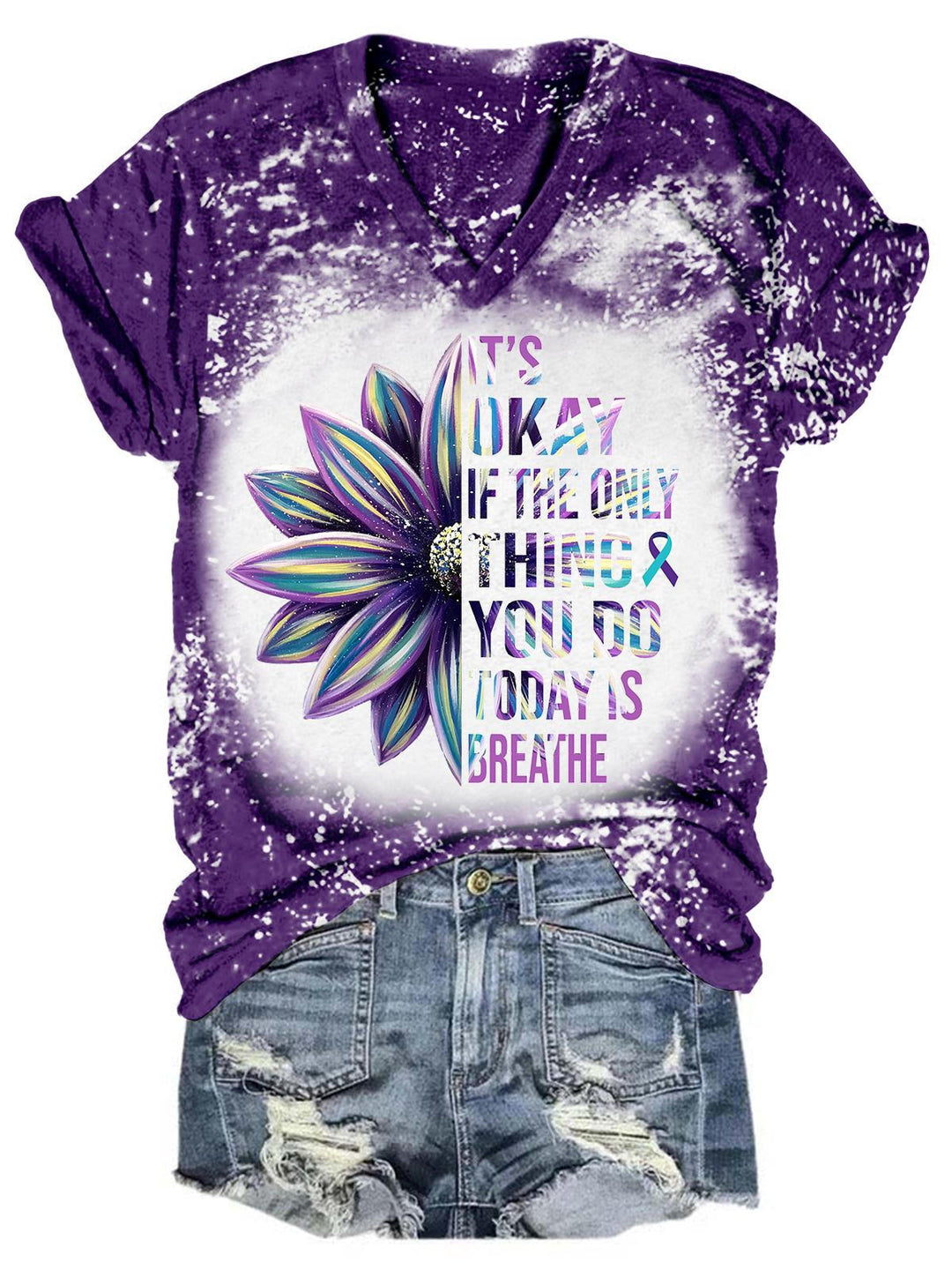 It's Okay Sunflower Tie Dye V Neck T-Shirt