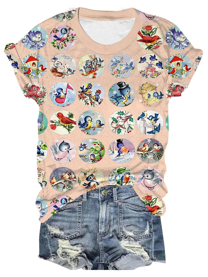 Vintage Birds Crew Neck T-shirt
