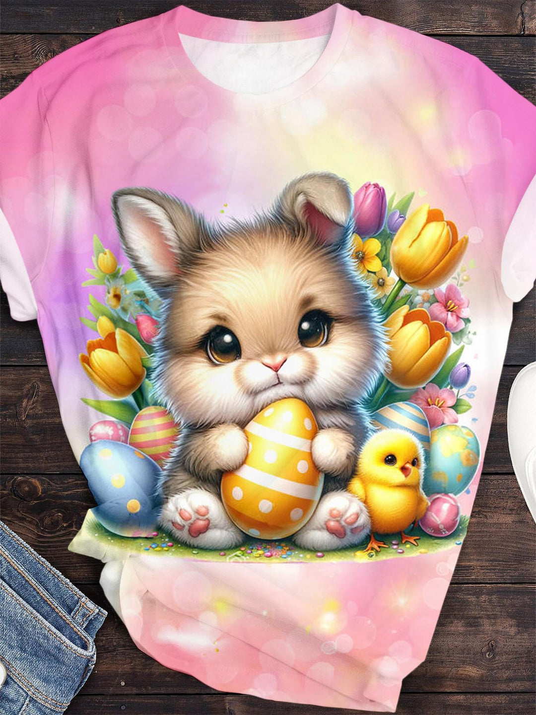 Easter Bunny Print Crew Neck T-shirt