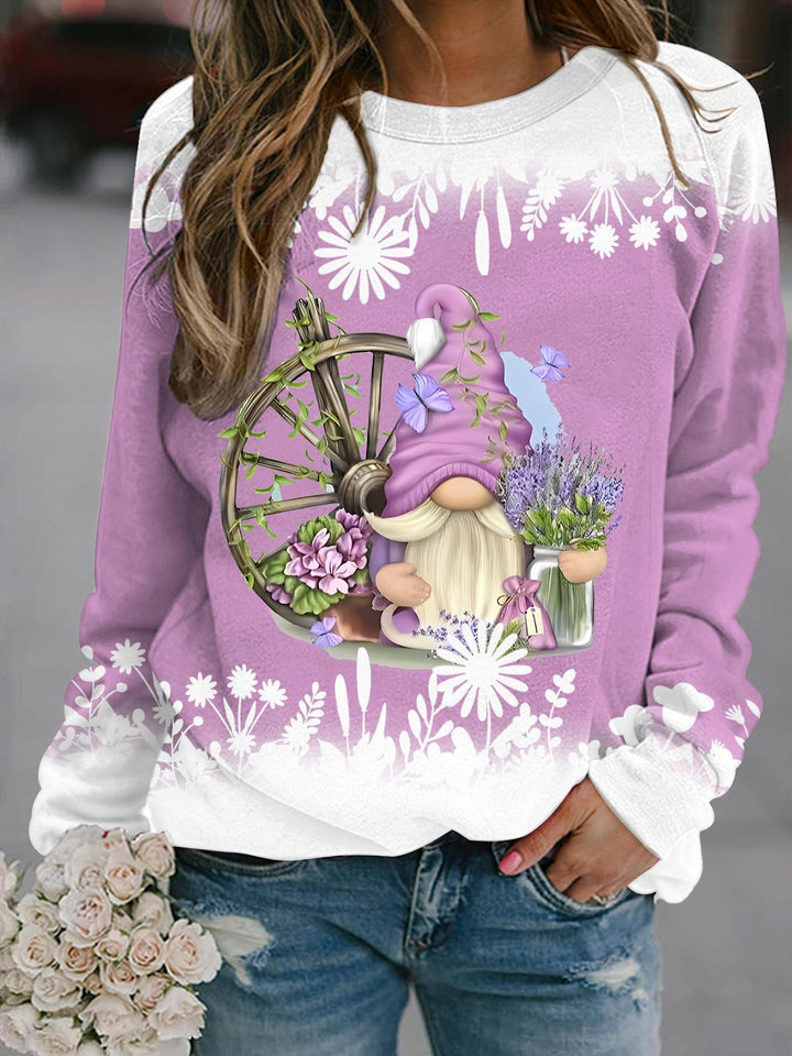 Lavender Waterwheel Gnome Floral Long Sleeve Top