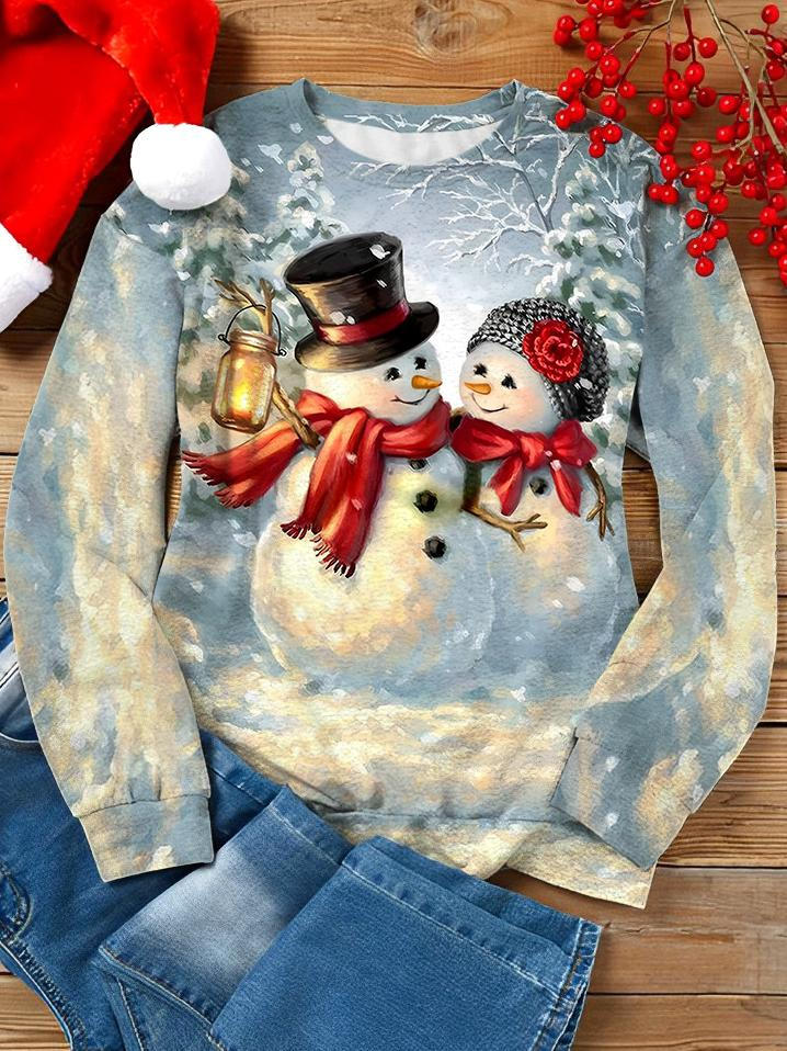Snowman Print Long Sleeve Casual Top