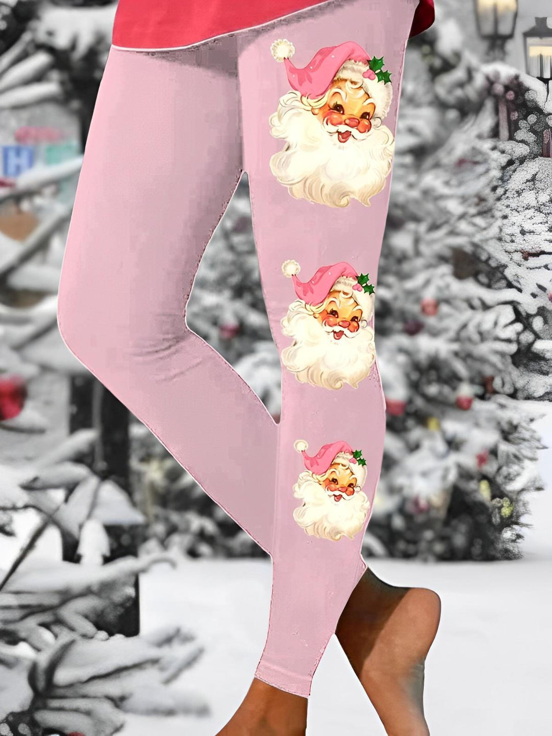 Pink Santa Print Leggings