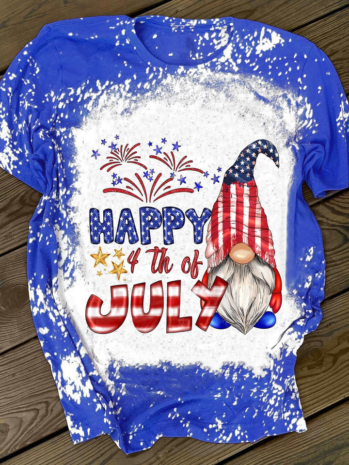 Happy 4th of July Gnome Print Crewneck T-Shirt