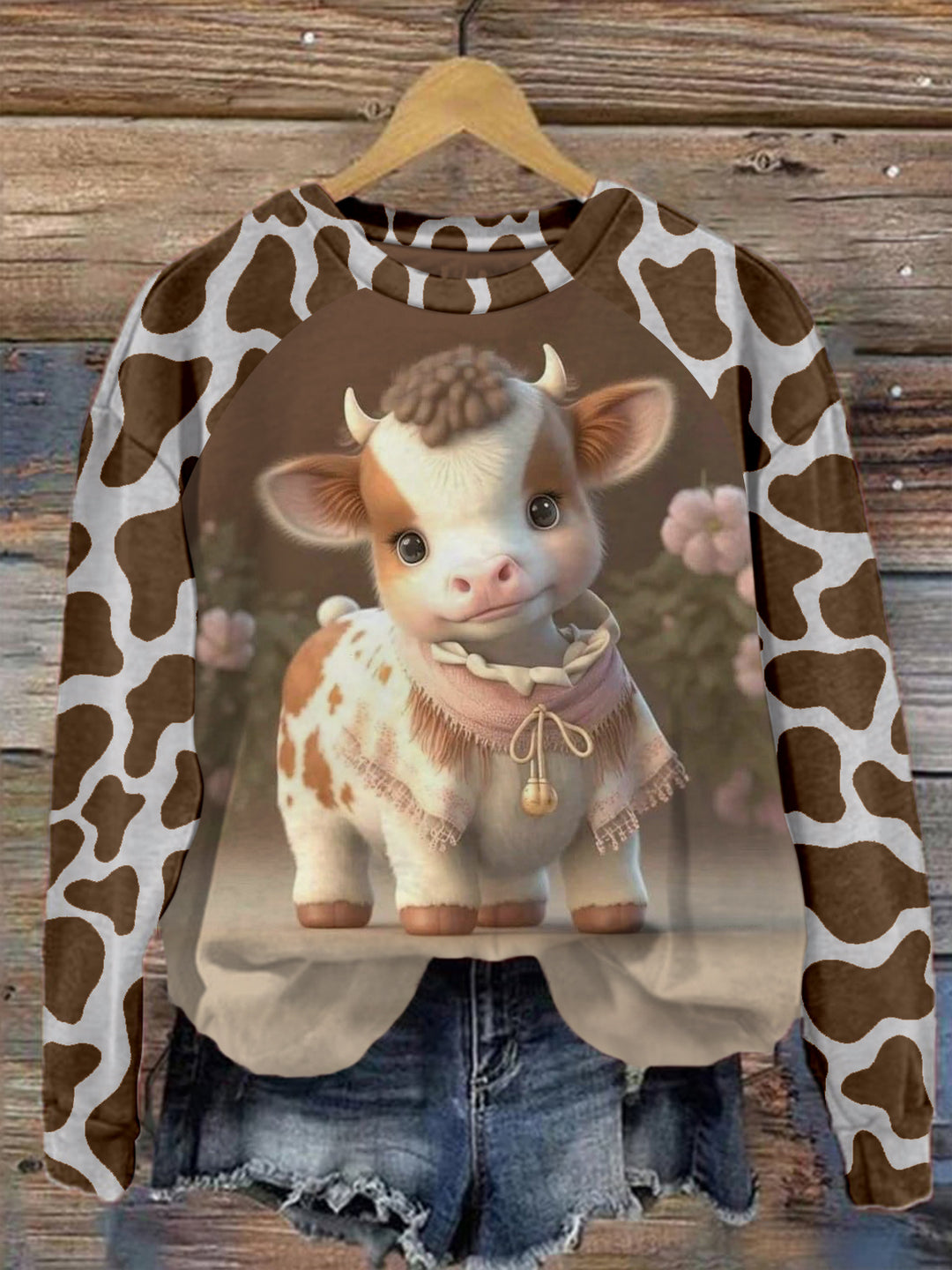 Baby Curls Cow Printed Long Sleeve Top