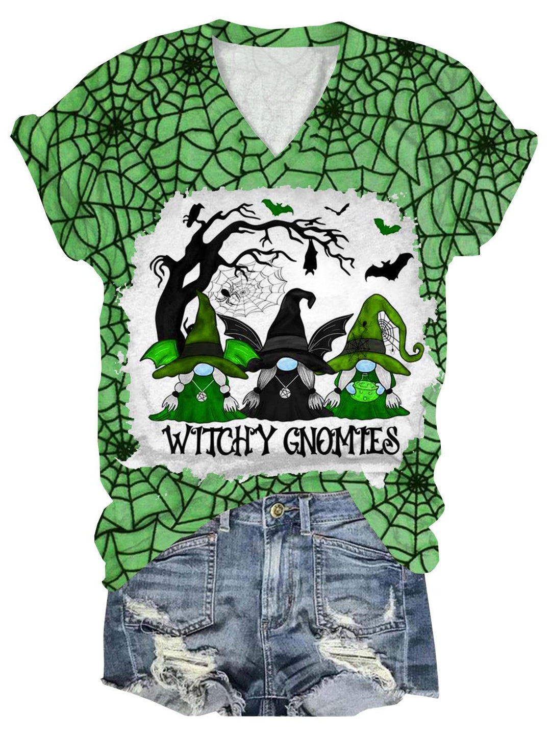 Halloween Gnome Print V Neck T-Shirt