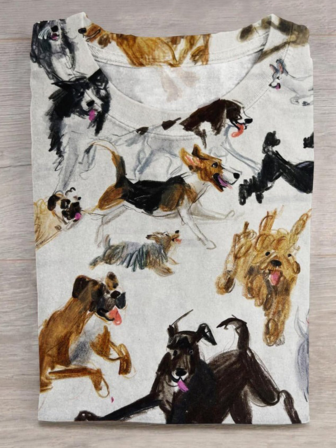 Dog Print Casual Crew Neck T-shirt