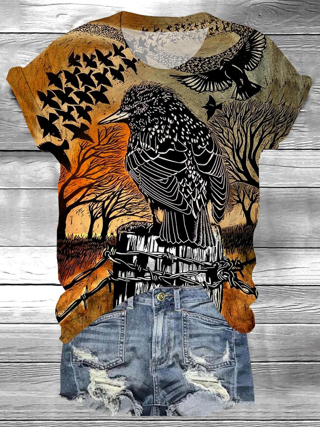 Bird Forest Crew Neck T-Shirt