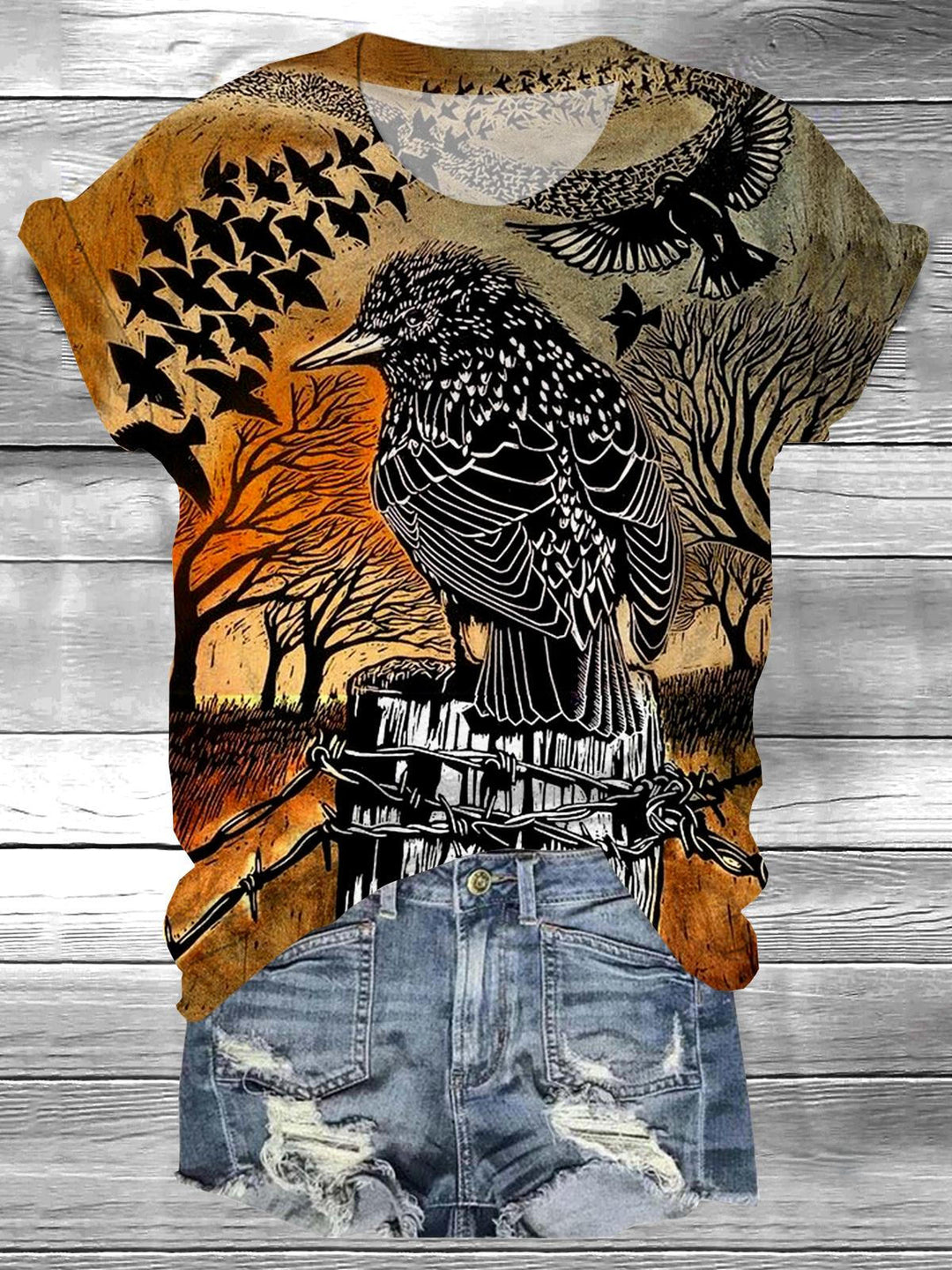 Bird Forest Crew Neck T-Shirt
