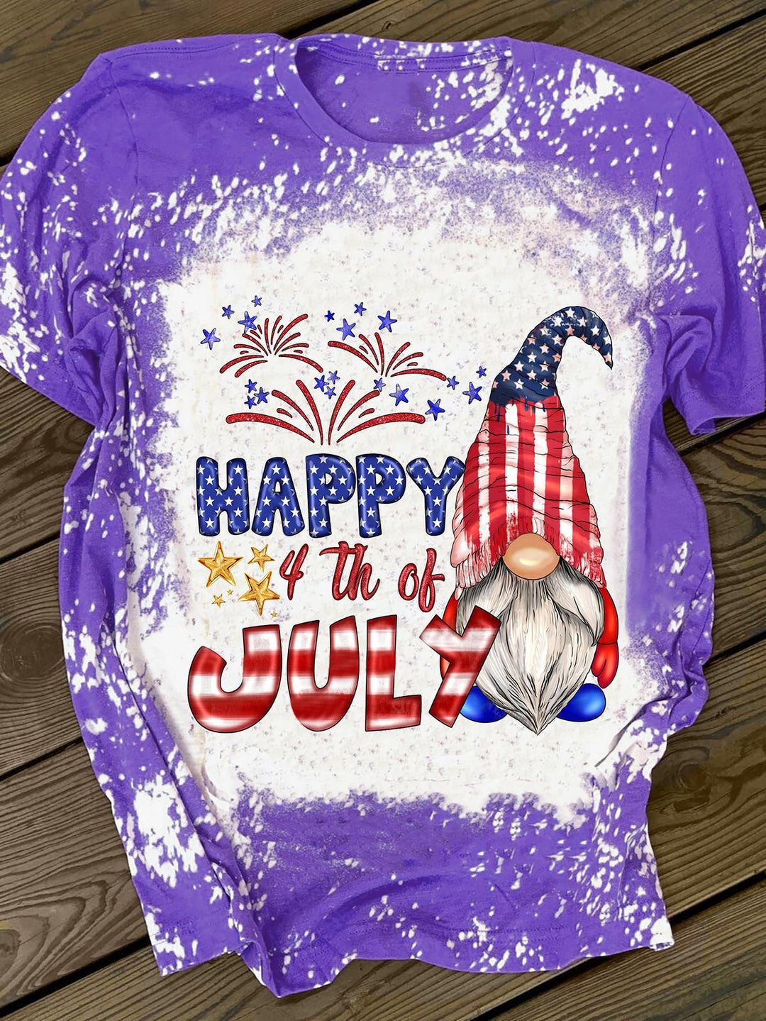 Happy 4th of July Gnome Print Crewneck T-Shirt